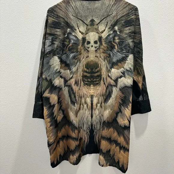 MalekinWear SHINOGA Death's Head Hawk Moth art kimono robe short spirit kaftan - Picture 2 of 6